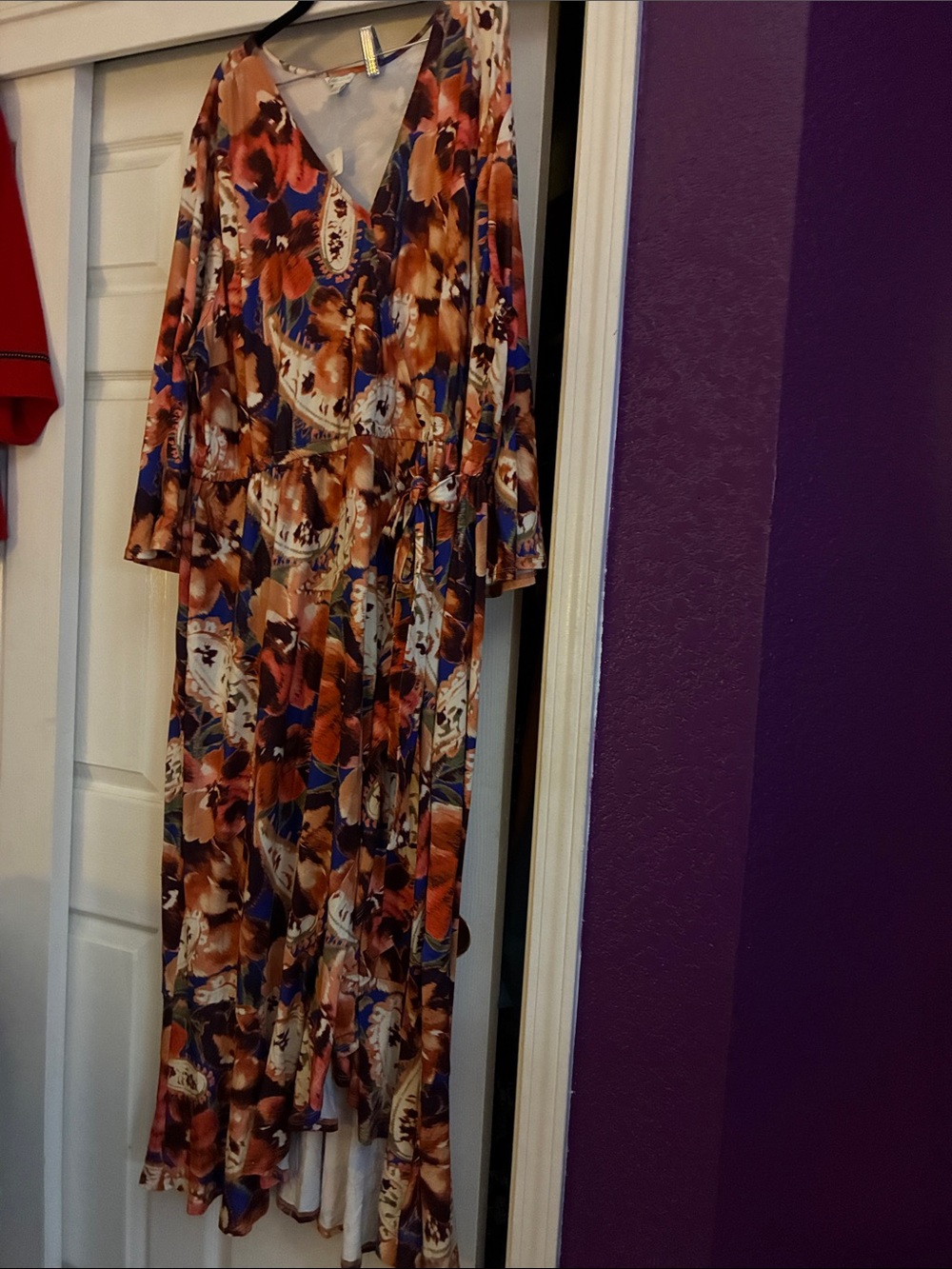 Cato Multicolor Floral Asymmetrical Wrap Dress - Brown, Blue, Cream 26/28